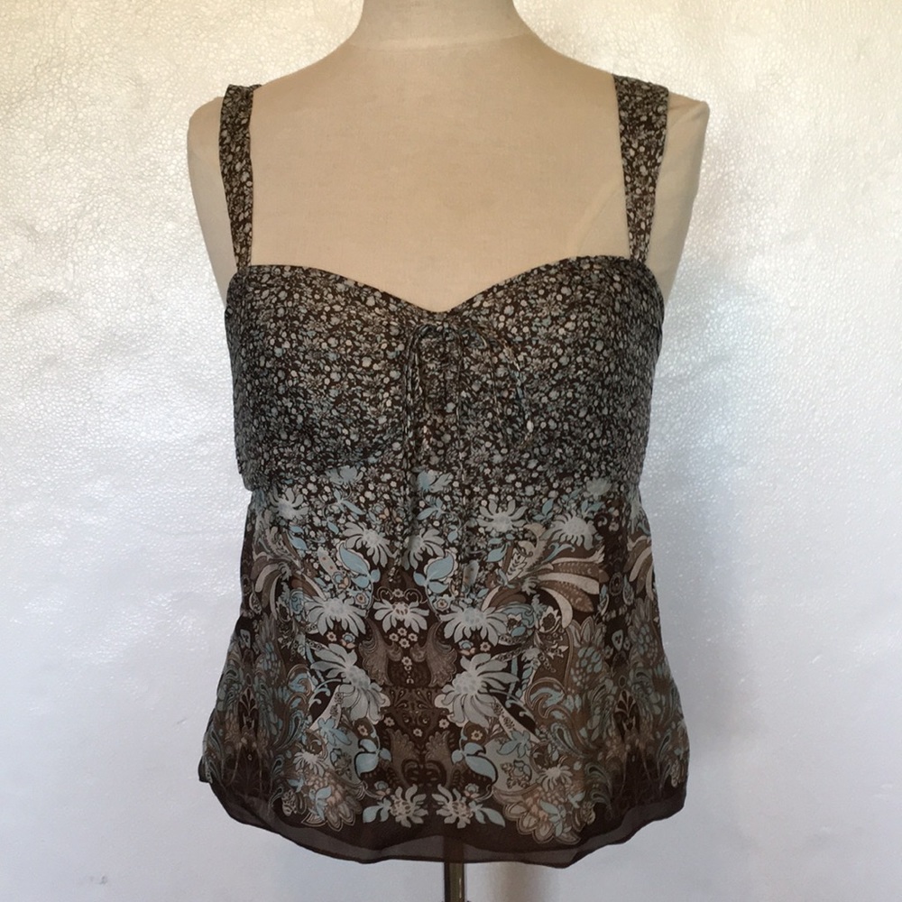 New Ann Taylor Blue Brown Floral Shirt Sz 8